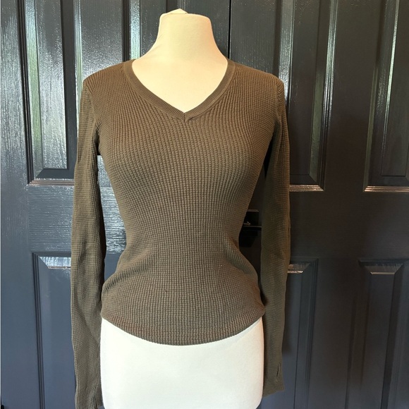 Olive Green V-Neck Sweater - Picture 1 of 5